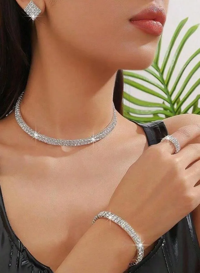 Take Two  Women Rhinestone Necklace With Bracelet And Ring With Earrings Set for Women | Best Price UAE